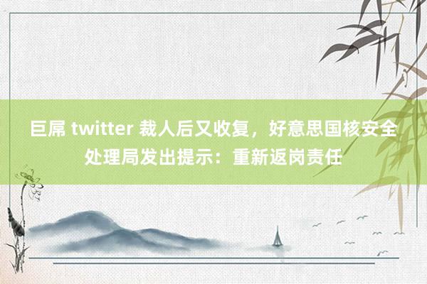 巨屌 twitter 裁人后又收复，好意思国核安全处理局发出提示：重新返岗责任